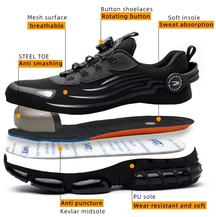 Black safety shoes | Steel Toe & Breathable